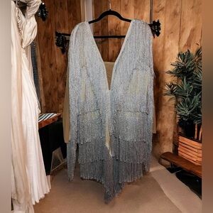 Party Fringe Design V-Neck Backless Bodysuit Mini Dress/Romper Size 2XL